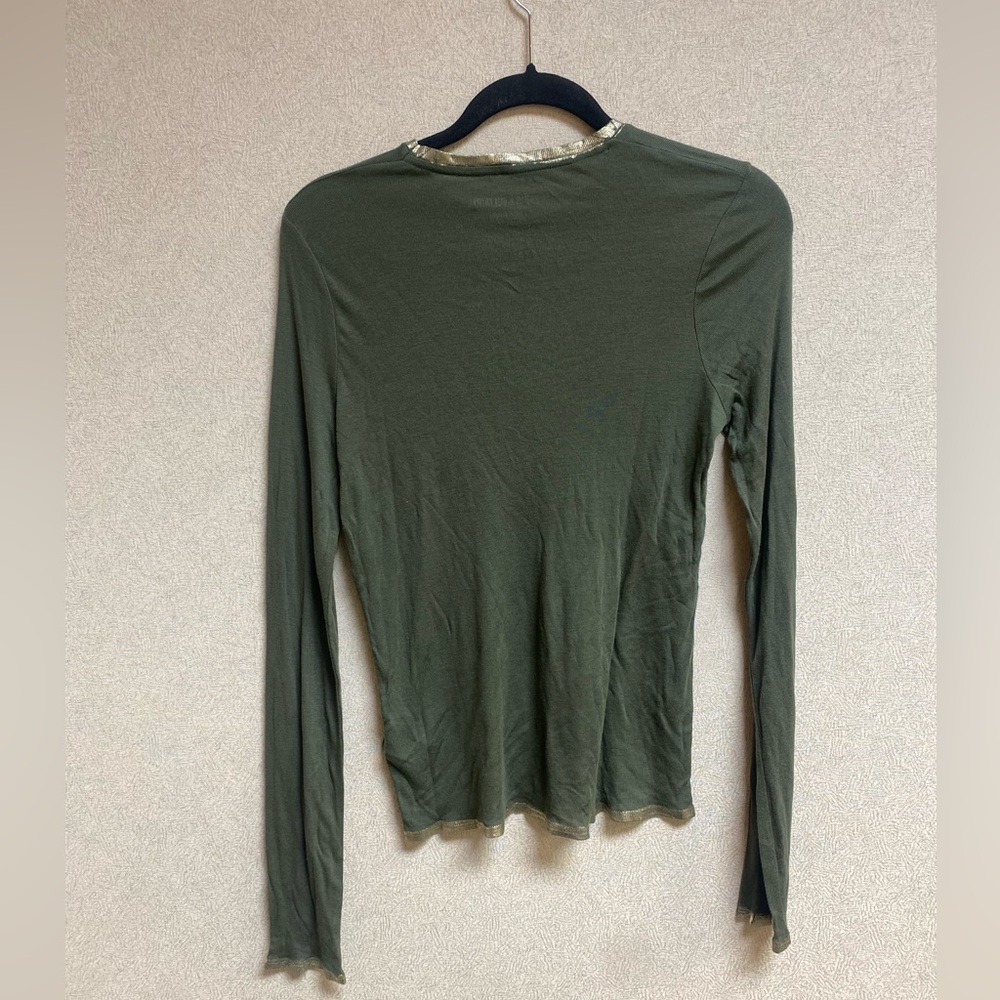 Zadig & Voltaire Willy Gold Long-Sleeve Tee Olive Size Small - Picture 2 of 12